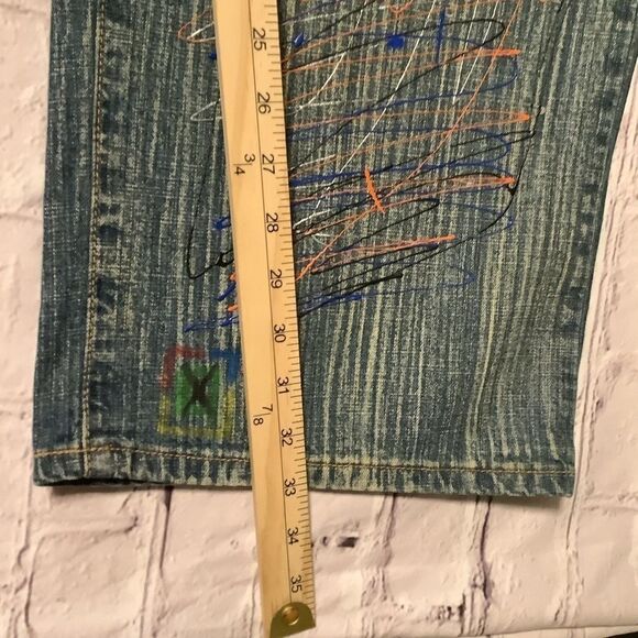 Azure love life vintage men retro y2k splattered abstract Art Wear Demin Jeans - Picture 7 of 11